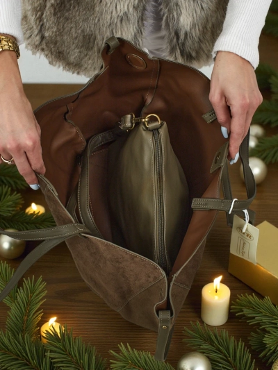 Женская сумка-шоппер из экозамши с маленькой сумочкой из экокожи в комплекте 2в1 Elinea