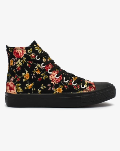 Royalfashion Women's high black sneakers with Fahenna floral print