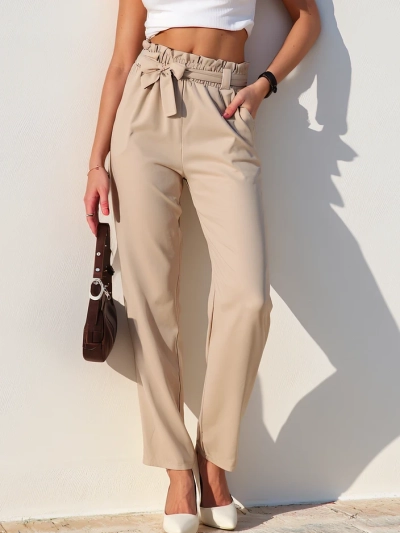 Royalfashion Simple women's fabric pants with belt