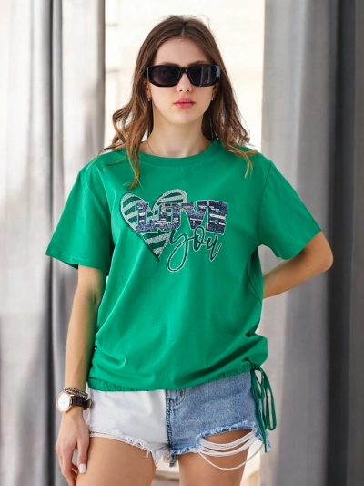 Royalfashion Women's cotton t-shirt LOVE with rhinestones