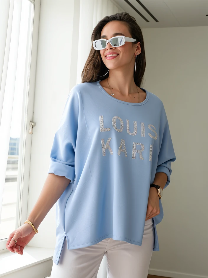 Royalfashion Women's viscose blouse with rhinestone inscriptions