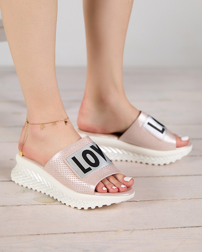 Розовые блестящие женские тапочки со словами Sosha-Обувь