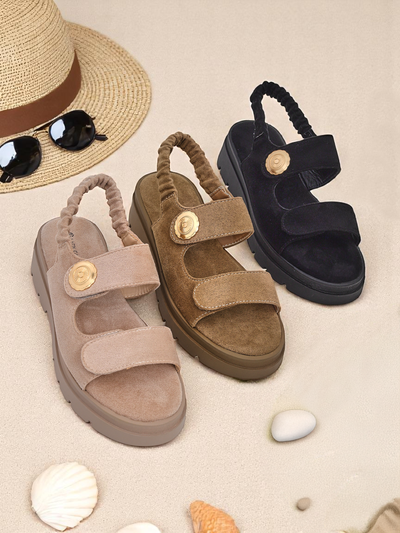 Женские сандалии Royalfashion Callisto коричневые экокожа платформа