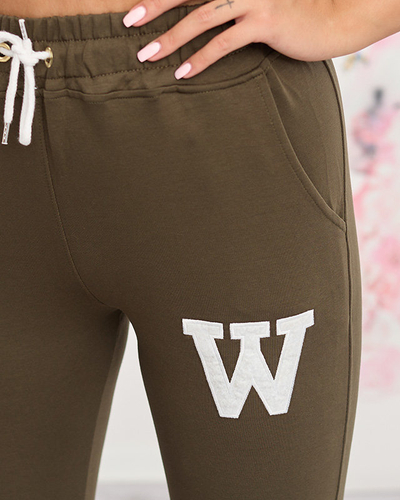 Women's dark green sweatpants with a colored patch - Clothing