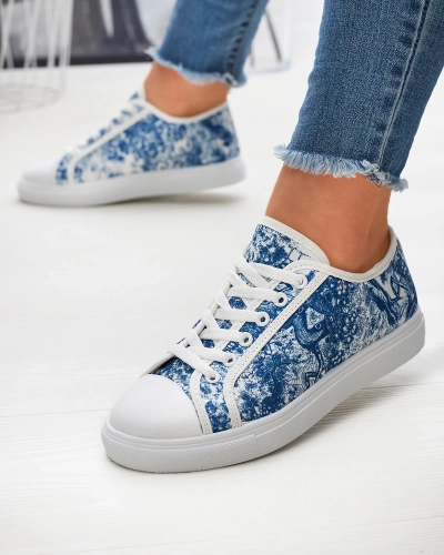 OUTLET Blue and white women's sneakers with print Denoll- Footwear