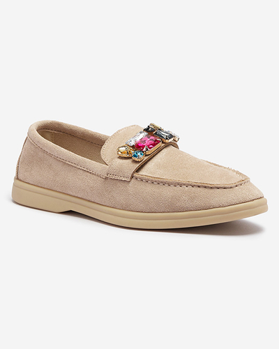 Dekoratiivsete kristallidega ökomokkadetsed helepruunid naiste mokassinad Nellens- Footwear