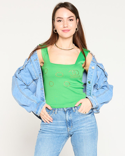 Ladies' green top with golden cubic zirconia - Clothing