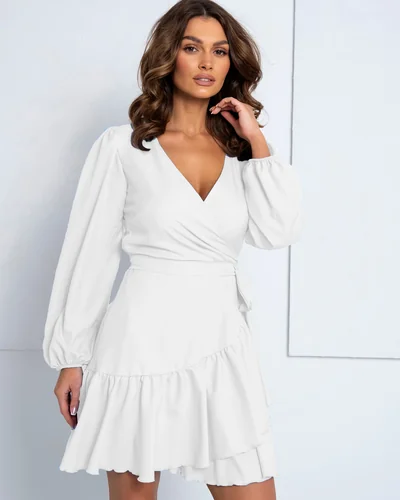 Royalfashion Women's tie mini dress with ruffles