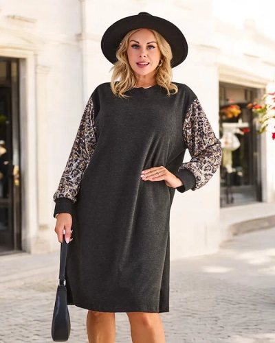Royalfashion Women's fabric dress with decorative sleeves PLUS SIZE