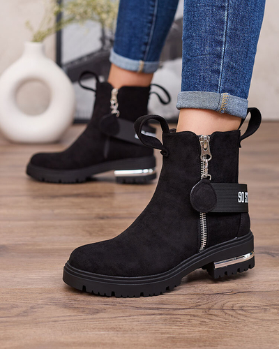 Royalfashion Black eco-suede boots with strap and zippers Redmisala