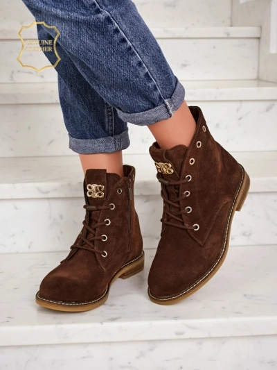 Aurelia Romano women's ankle boots made of natural suede – brown, with fur