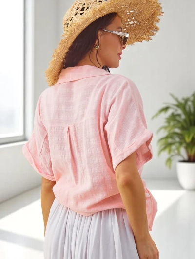 Royalfashion Women's cotton shirt with embossing and short sleeves