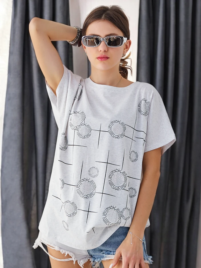 Royalfashion Хлопковая женская футболка с принтом