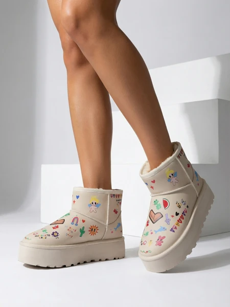 Botki Lemuria - Kreemjad Doodle Lumesaapad Paksu Tallaga Furrini