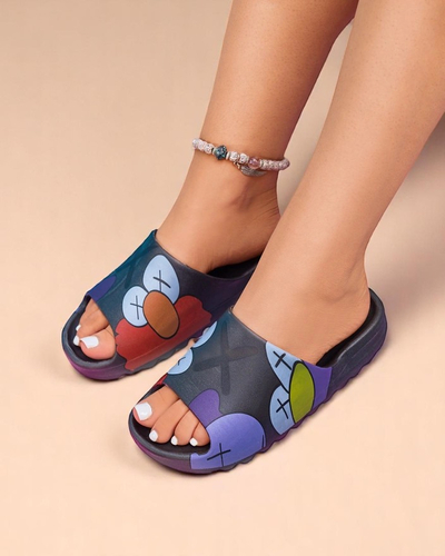 Royalfashion Black rubber flip-flops for women with print Pfizz