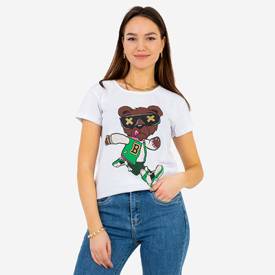 Ladies 'White Printed T-Shirt - Clothing