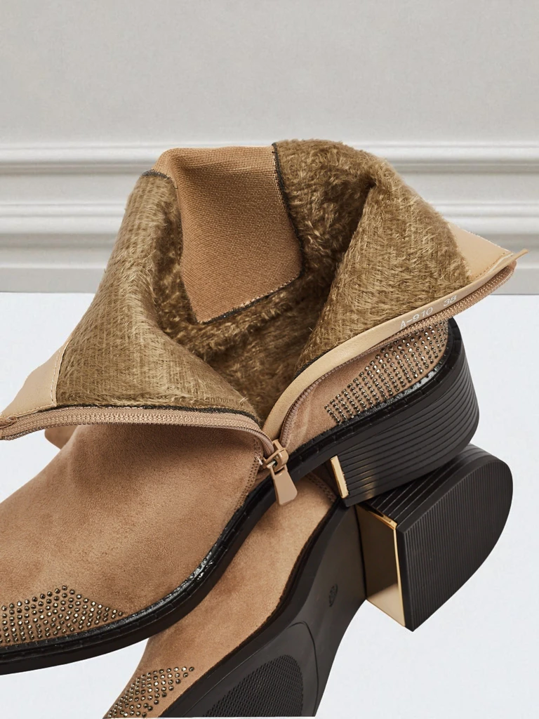 Ботильоны женские из эко-замши, украшенные цирконами TangleMist