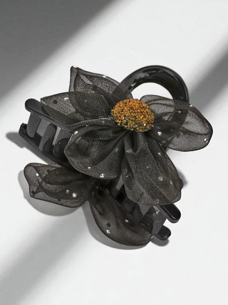 Royalfashion Hair Clip with Tulle Flower and Glitter Center