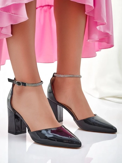 Royalfashion Women's patent leather pumps with a strap adorned with zirconia Furoni