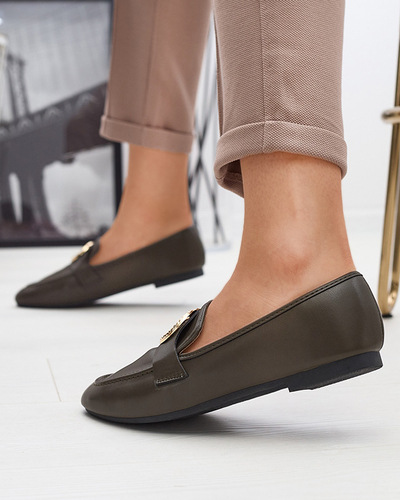 Темно-зеленые женские мокасины с золотым украшением Uletta - Обувь