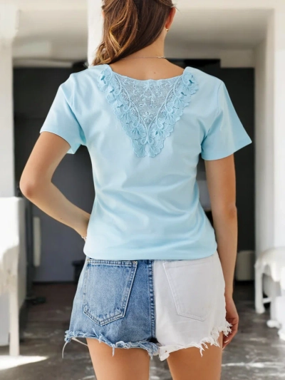 Royalfashion Women's cotton t-shirt with lace on the back