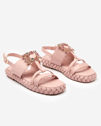 Women's light pink sandals with a decorative Govy buckle - Footwear