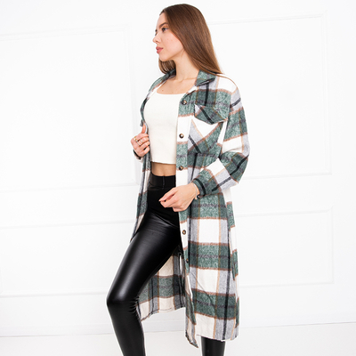 Зеленая женская длинная рубашка в клеточку