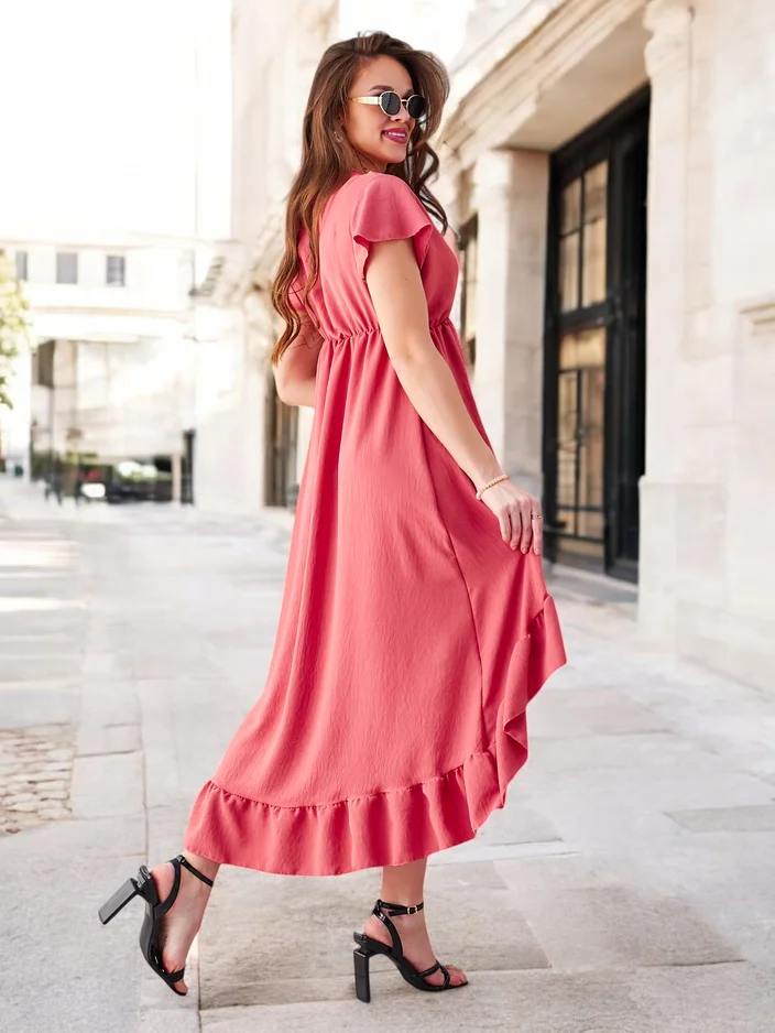 Royalfashion Naiste midi kleit ebaühtlase hemiga