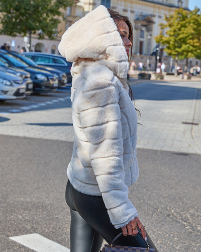 Royalfashion Cream imitation fur jacket for women