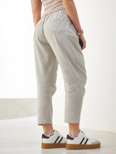 Royalfashion Cotton straight women's trousers with a tie at the waist