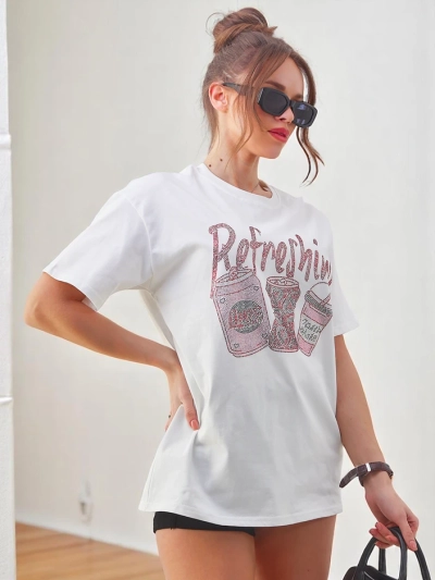 Royalfashion Women's cotton t-shirt with rhinestone print