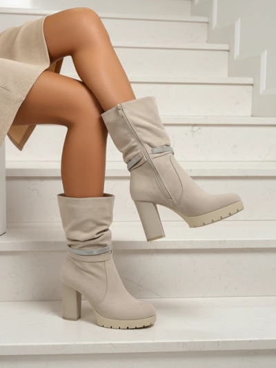 Matte Women's Ankle Boots with Block Heel Ashen Bloom