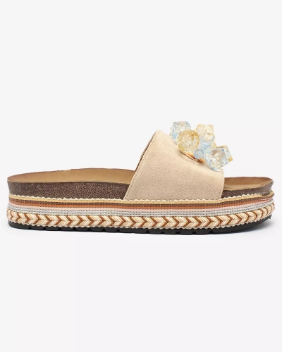 Royalfashion Women's flip-flops with crystals in beige Bollah
