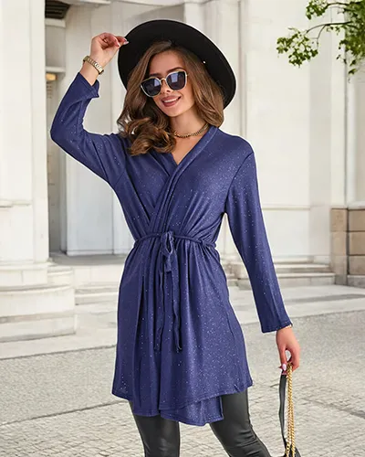 Women's navy blue tied cardigan - Clothing