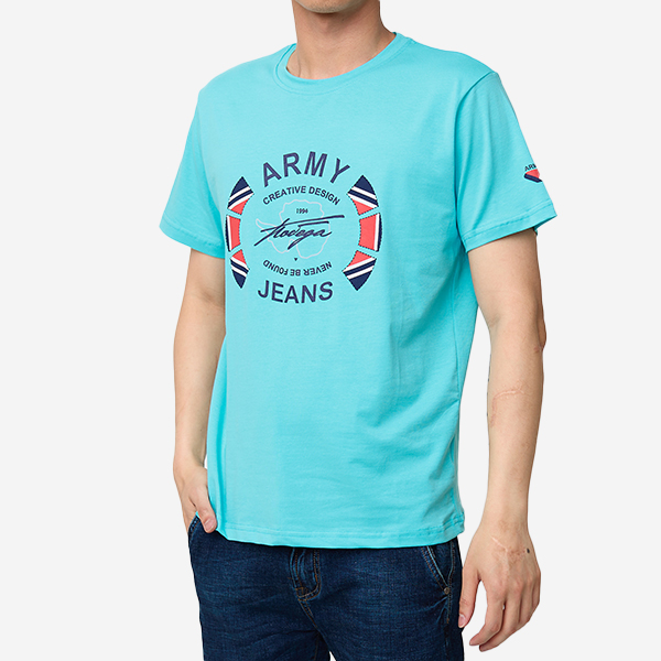 Turquoise men's printed t-shirt - Clothing