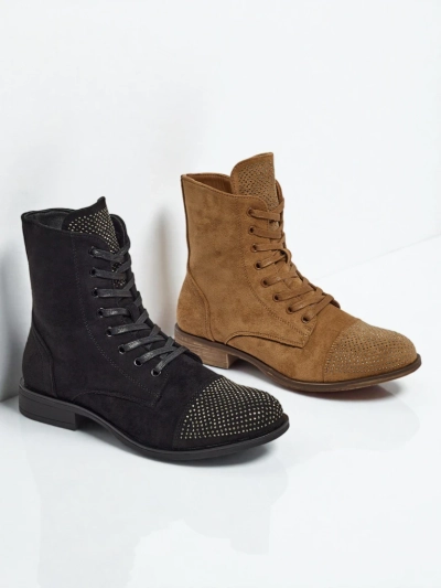 Eco-suede laced women's ankle boots with zircons Marvelli