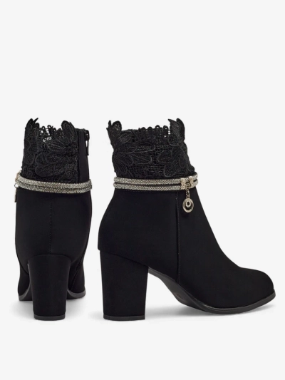 Women's Faux Leather Heeled Ankle Boots with Lace Kastrelle