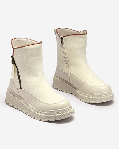 Cream women's flat-heeled boots Mefina- Footwear