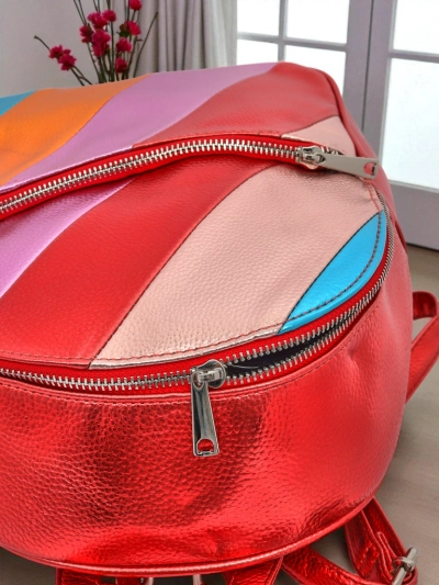 Royalfashion Women's backpack made of eco leather with stripes Metallic Stripes