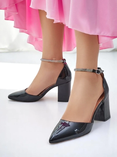 Royalfashion Women's patent leather pumps with a strap adorned with zirconia Furoni