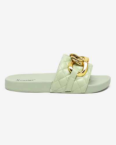 Women's green quilted slippers with a gold chain Eteris - Footwear