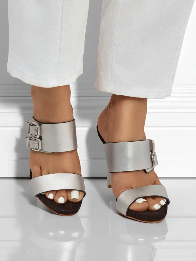 Сандалии Aletheia серебряные на шпильке 12см экологическая кожа с ремешками