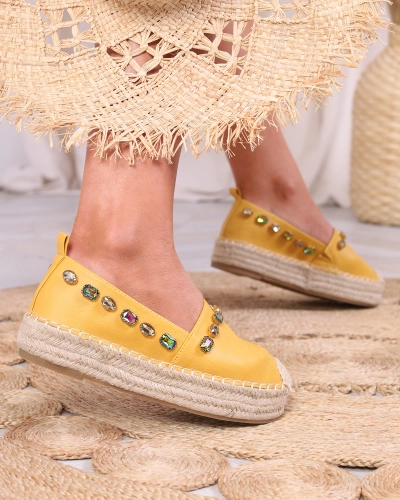 Women's yellow espadrilles with crystals Ziennie - Footwear