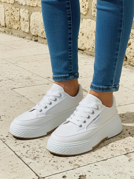 Calypso white fabric platform sneakers for women for spring and summer
