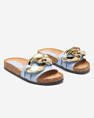 Callista Royalfashion women's sandals with chain – ecru/blue, flat heel