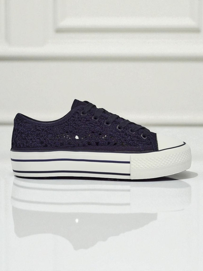 Aureliana Navy Blue Women's Sneakers made of openwork fabric on a flat sole