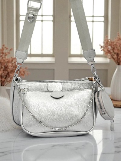 Aurelia Multi Silver – Women's 3-in-1 Eco-Leather Handbag with Round Pouch