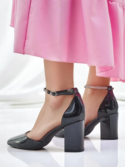 Royalfashion Women's patent leather pumps with a strap adorned with zirconia Furoni