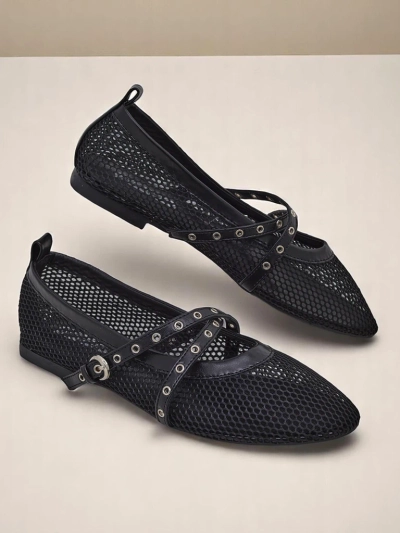 Royalfashion Arethusa Nero mesh ballerinas with a flat heel