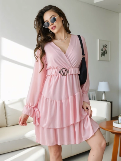 Royalfashion Naiste mini kleit volangidega ja risti kaelusega